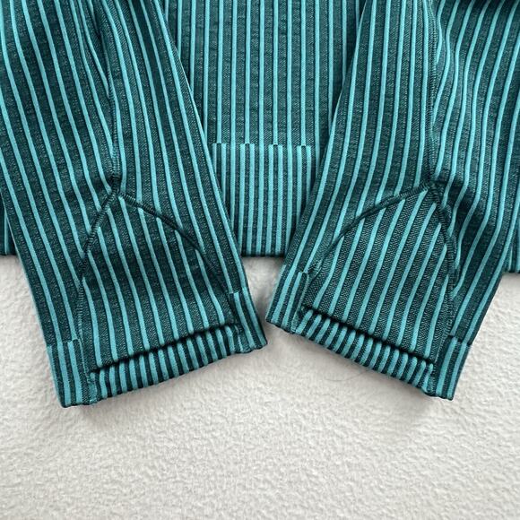 Lululemon Women Rest Less Pullover Colour Rib Green Jasper Oceanic Stripe Top - Picture 3 of 9